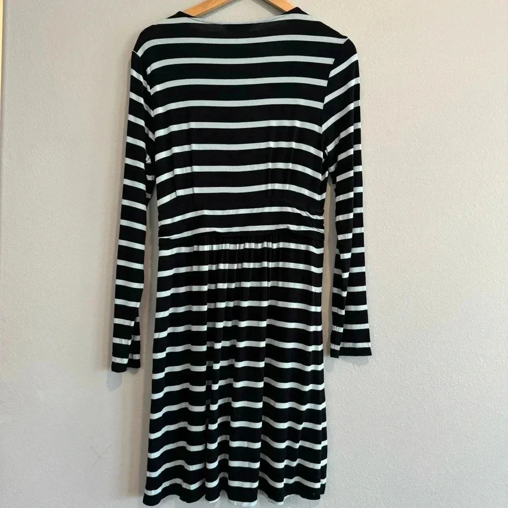 Soma Dress Faux Wrap Striped Long Sleeve V Neck Soft Stretch Comfy M - Picture 2 of 6